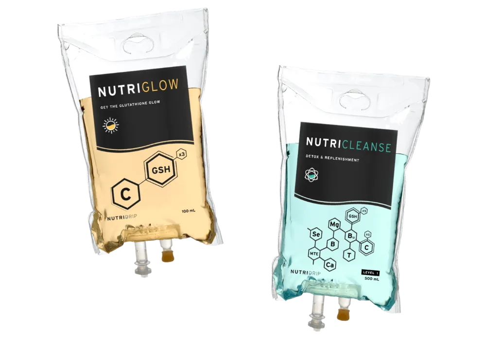 NutriGlow and NutriCleanse IV drip bags