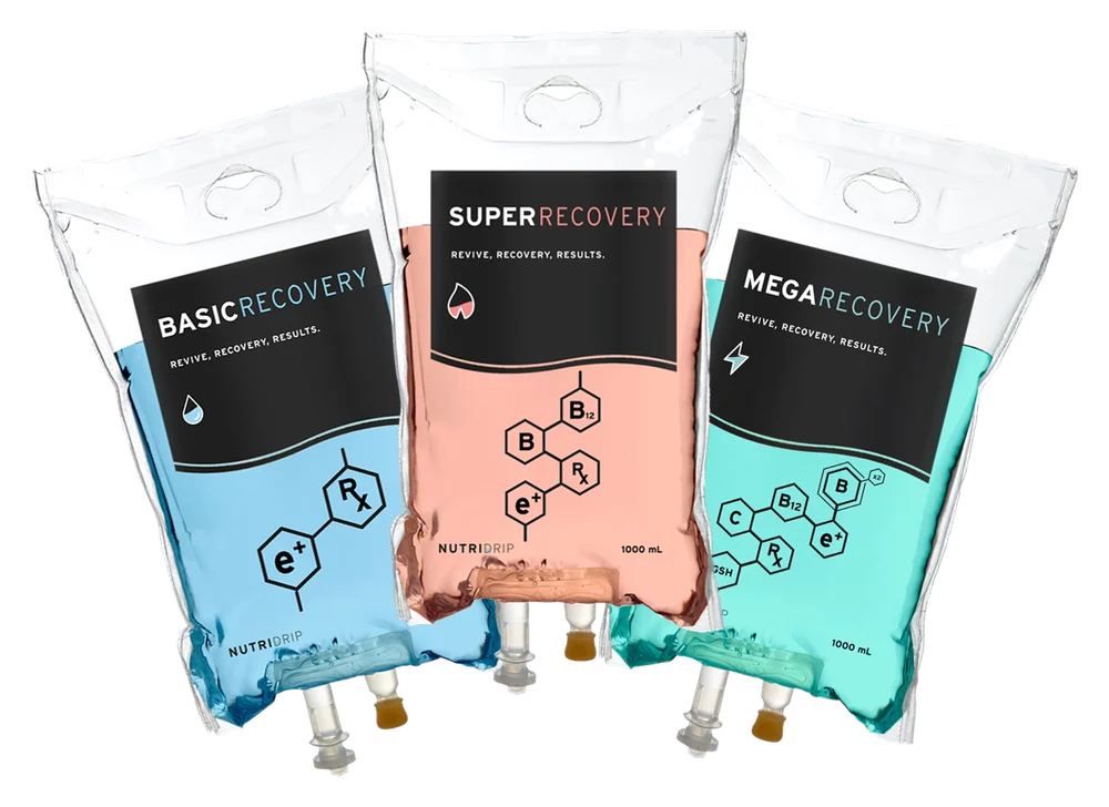 Basic Recovery, Super Recovery, and Mega Recovery IV Drip bags